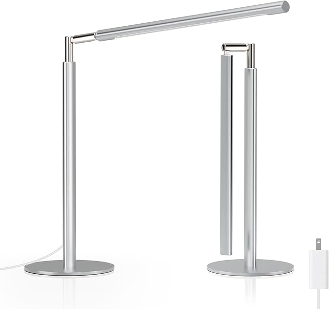 Metal Desk Lamp for Home Office - 16'' Foldable LED Desk Light for Reading, 4 Color Temps, 15W 1200Lm Dimmable Table Lamp with Flexible Arm, Task Lamp for College Dorm Study Painting, Silver