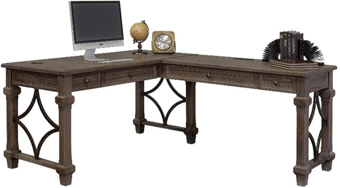 BOWERY HILL Set of 2 Open L-Desk & Return Writing Table Desk and Open Bookcase