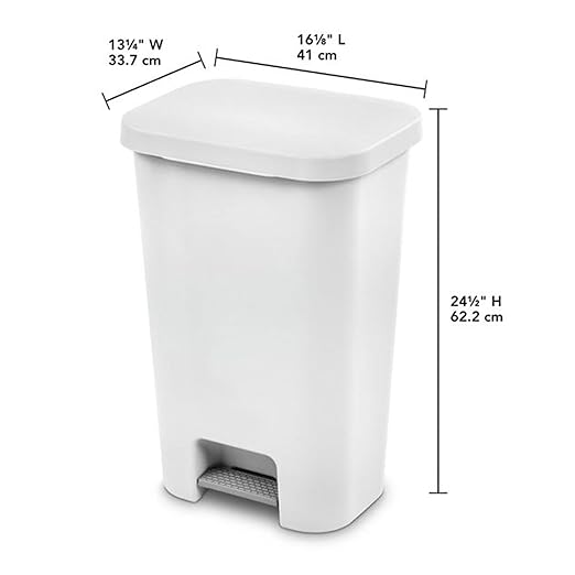 Sterilite 11.9 Gallon Rectangular Step On Kitchen Plastic Indoor Wastebasket with Wide Opening Lid and Comfort Handle for Home, White (12 Pack)
