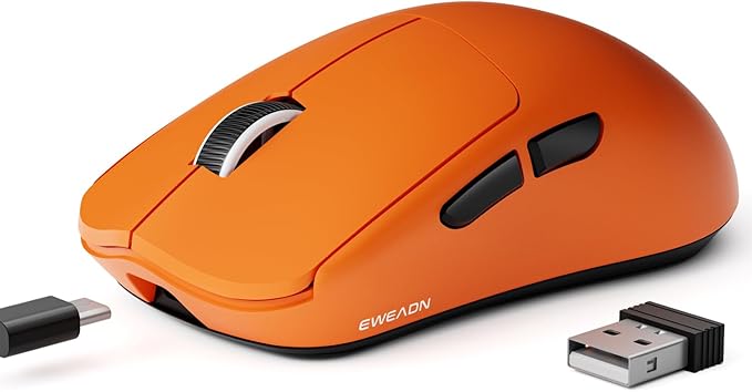 EWEAND X23 Pro Gaming Mouse, Tri-Mode 2.4G/USB-C/BT 5.4 Wireless Mouse, PAW3311 Sensor, 12000 DPI, 59g Lightweight, 1ms Response, Anti-Slip Grip Tape Included Computer Mouse for Laptop/PC/Mac-Orange