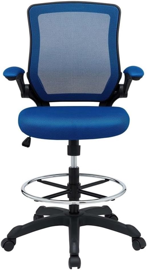 Scranton & Co Mesh Drafting Stool, Blue Finish, Adjustable Height with Flip-Up Arms, Foot Ring, Tall Pneumatic Gas Cylinder, Breathable Mesh Back, Foam Seat, Ergonomic Chair for Work or Home Use