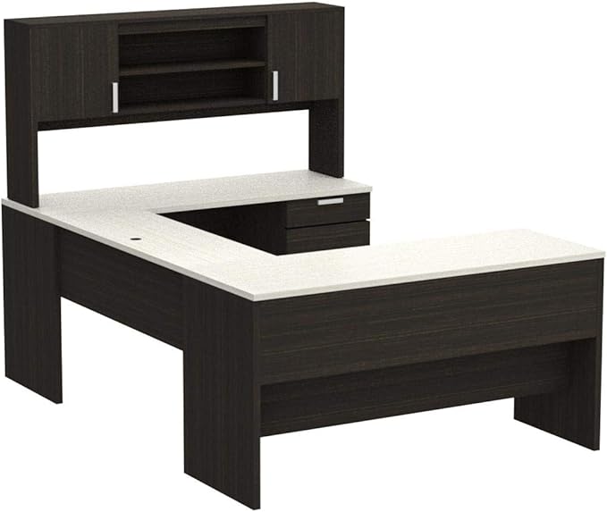 Bestar, Ridgeley Collection, 3-Piece Set Including a U-Shaped Desk with Hutch, a Lateral File Cabinet, and a Bookcase