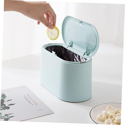 CHILDWEET Slim Trash Can Lid Desktop Mini Ash-bin Plastic Household Waste Holder Office Countertop Easy Use
