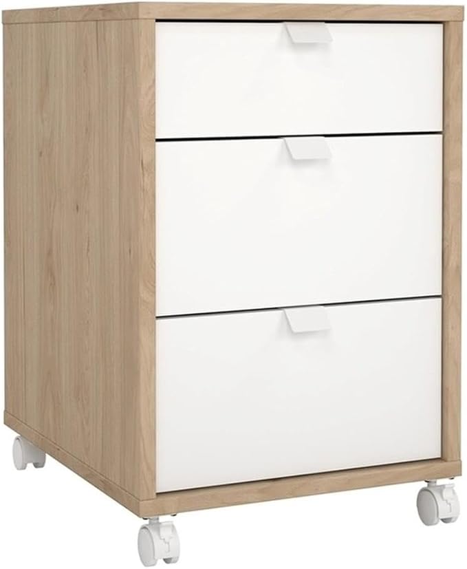 Pemberly Row Set of 2 Home Office Desk and 3-Drawers Mobile Cabinet with Casters