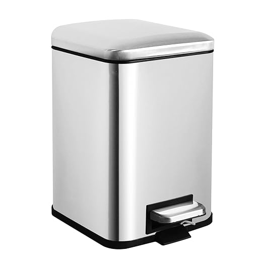 Small Bathroom Trash Can with Lid Soft Close, Step Pedal, 6 Liter / 1.6 Gallon Stainless Steel Garbage Can with Removable Inner Bucket, Anti-Fingerprint Finish, Brushed Sand