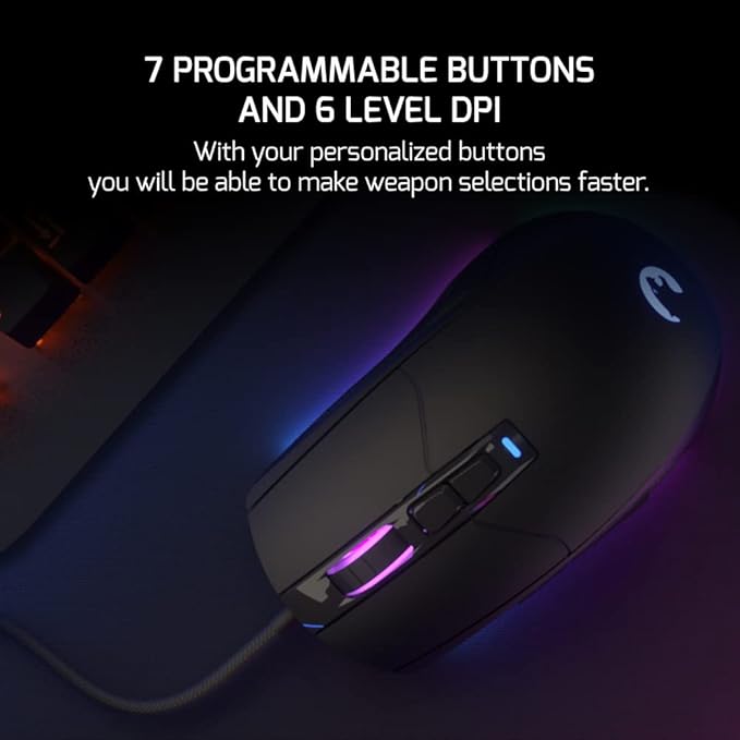GAMEPOWER Kyojin Wired Gaming Mouse, RGB Lighting, 6400 DPI Optical Sensor, Gamer Macro Software, Programmable Side Buttons - PC Gaming Mice for Gamers, Black