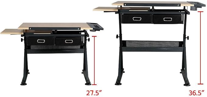 Topeakmart Height Adjustable Drafting Table Drawing Desk Tiltable Tabletop Art Craft Work Station with Stool for Artists Painters Students Adults