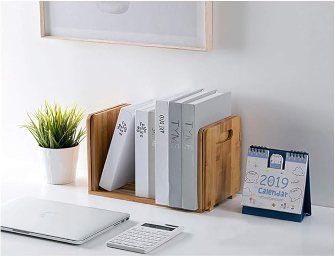 Bamboo Desktop Bookshelf Adjustable Storage Organizer Display Shelf Rack,Countertop Platforms, Book Stands Shelves