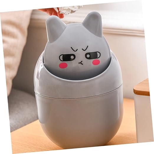 GLEAVI 1pc Slim Desktop Trash Can Cute Basket for Desk Dresser Tabletop Storage Lid
