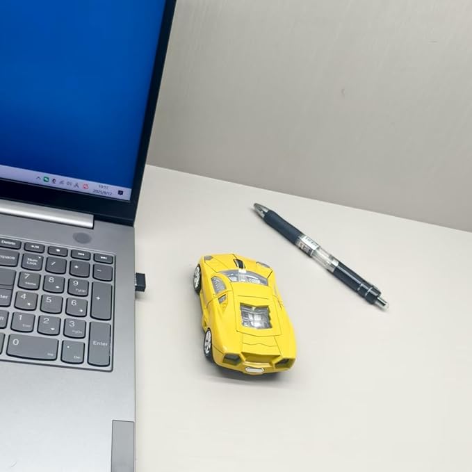 Wireless Sports Car Shaped Mouse Computer Mice Optical 2.4GHz with Headlight 1600DPI for PC Laptop MAC (Yellow)