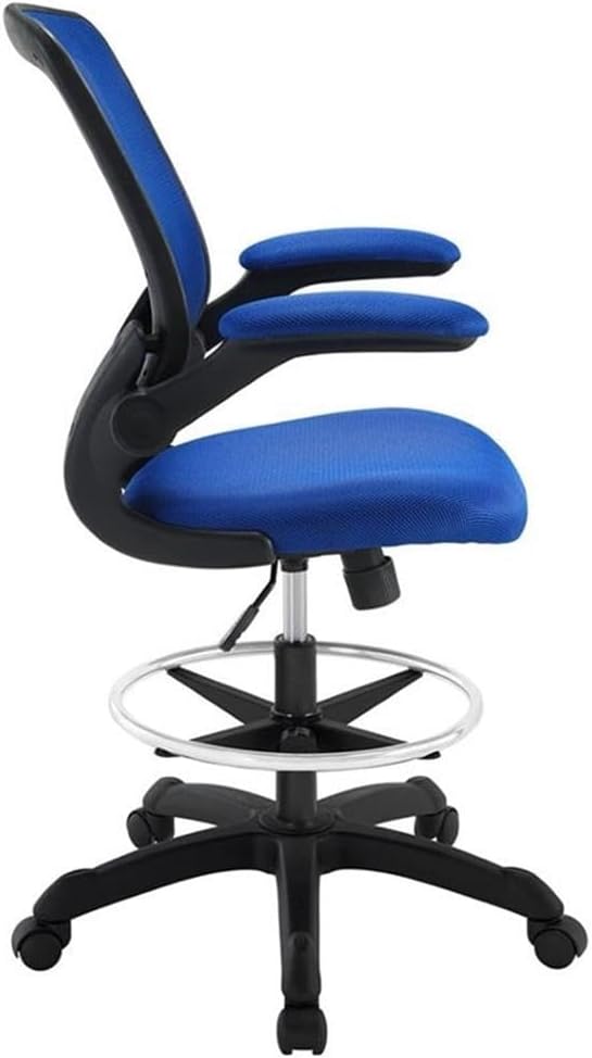 Scranton & Co Mesh Drafting Stool, Blue Finish, Adjustable Height with Flip-Up Arms, Foot Ring, Tall Pneumatic Gas Cylinder, Breathable Mesh Back, Foam Seat, Ergonomic Chair for Work or Home Use