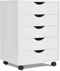 Giantex 5-Drawer Vertical File Cabinet, Mobile Office Storage Cabinet with Drawers, Large Capacity, 2 Lockable Casters and Universal Wheels, Under Desk Side Printer Stand Rolling File Cabinet (White)