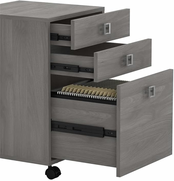 Bush Business Furniture Office by Kathy Ireland® Echo Bow Front Desk, Credenza with Hutch, Bookcase and File Cabinets in Modern Gray