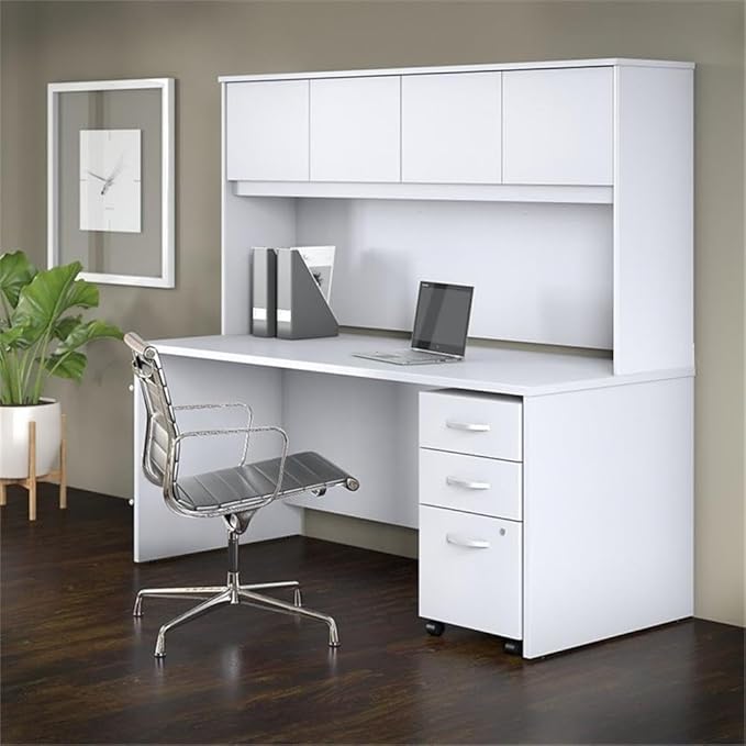 Bush Business Furniture Studio C 72W x 30D Office Desk with Hutch and Mobile File Cabinet in White, Large Computer Table with Storage for Home or Professional Workspace