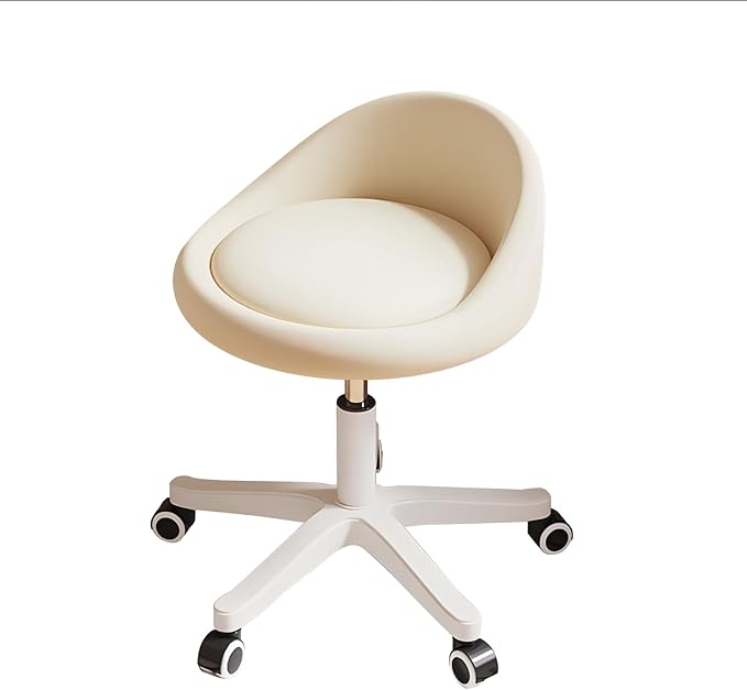 Swivel Rolling Stool with Wheels, Height Adjustable PU Leather Drafting Chair, Round Seat for Salon, Spa, Tattoo, Office, Home Use Beige Set of 2