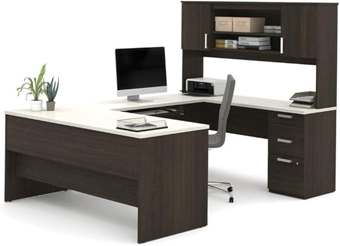 Atlin Designs 3-Piece Office Set, Dark and White Chocolate Finish, Melamine and Particle Board, Includes Desk with Storage, Bookcase with Adjustable Shelves, Lateral File Cabinet, Modern Home Office