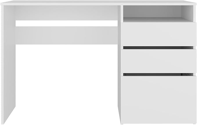 White 3-Drawer Writing Computer Desk Clean and contemporary computer desk design enhances modern workspaces while maintaining a neat and clutter-free environment Two deep drawers provide organized s