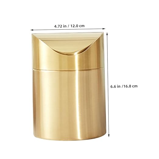 Luxshiny Trash Can Gold Bathroom Accessory Mini Lid Slim Desktop Countertop Waste Bin for Office Car