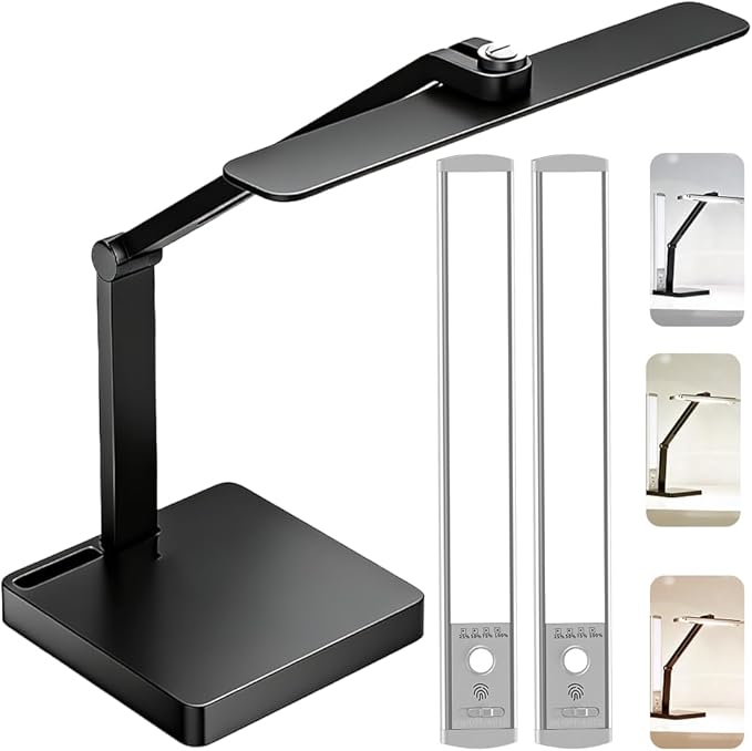 2-in-1 Magnetic LED Desk Lamp, USB-C Rechargeable Task Light with Detachable Dual Light Bars, Motion Sensor Light, Stepless Dimming, Foldable Table Lamp for 【Office and Reading】