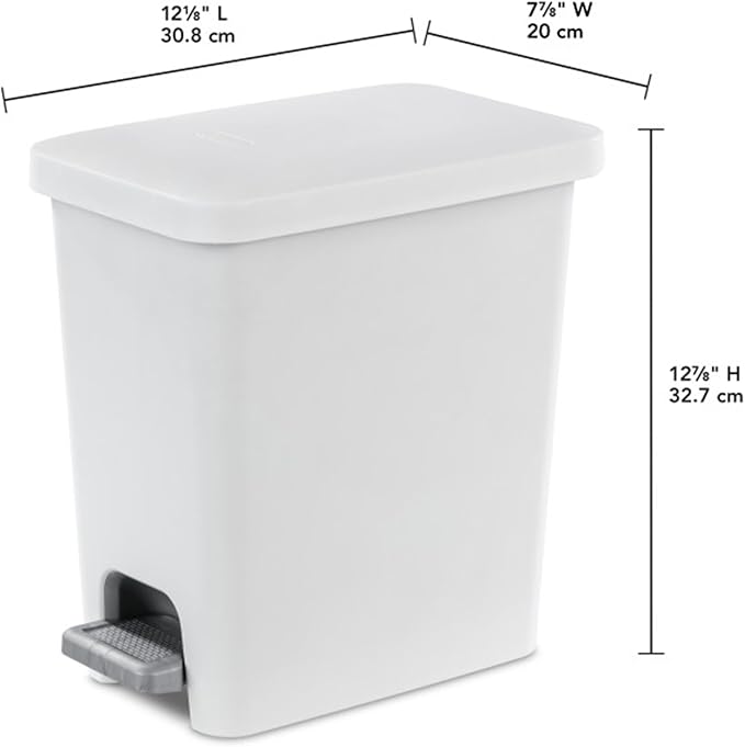 Sterilite 2.7 Gallon Rectangular Step On Kitchen Trash Bin Plastic Indoor Wastebasket with Removable Liner and Bag Holding Feature, White (4 Pack)