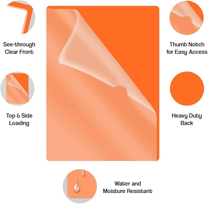 Doctor Stuff - 25 Pack L-Type Vinyl Plastic File Folders Letter Size, Orange Pocket Project Folders Clear Front, Documents Holder for Home, High School, Office and Medical Files