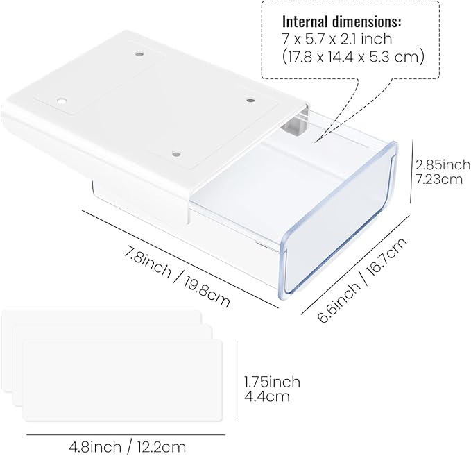 yuntop 1 Pcs Under Desk Drawer, Under Table Hidden Organizer, Plastic Self-adhesive Slide out Under Desk Storage Drawer for Office Dresser Home School Stationery Kitchen (White)