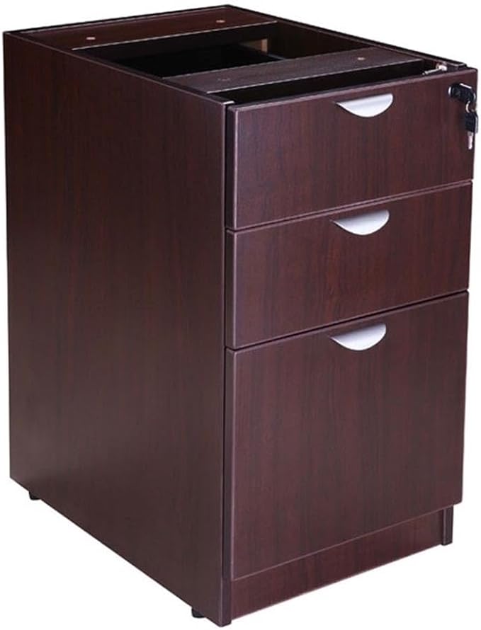 Boss Office Products Holland 42" Executive L-Shape Corner Desk with Storage Pedestal and Lateral File, Mocha