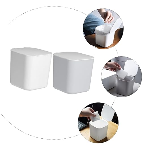 2pcs Mini Desktop Trash Bins Slim Garbage Cans Lids Office Waste Containers Trash Can Lids Car Bin
