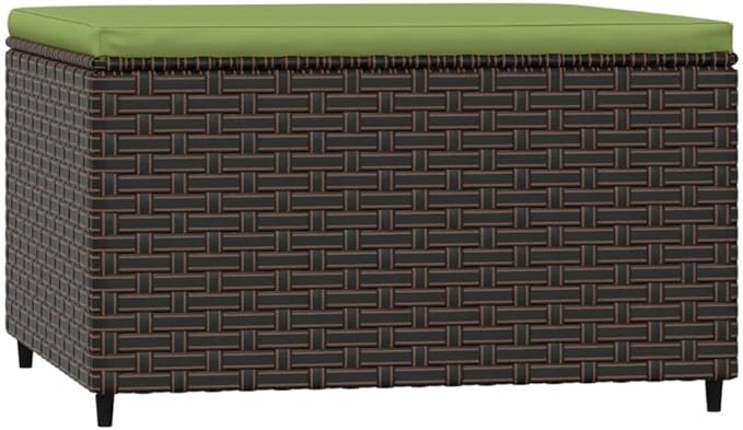 vidaXL Brown Poly Rattan Patio Footrest with Green Cushion - Weather- and Easy to Clean - Sturdy Powder-Coated Steel Frame - Modular Design for Personalized Garden Lounge Set Configurations