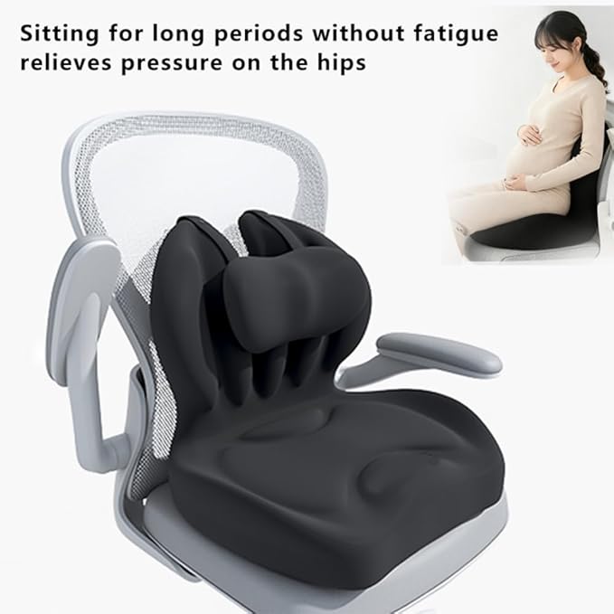 Adjustable Memory Foam Lumbar Cushion - Ergonomic Lower Back Support Pillow with Cotton Cover, Mid-Height Customizable Design for Office Chair, Car Seat, Long Sitting (Black, Large)