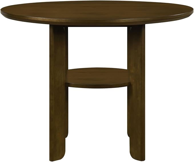 GOWE Contemporary Counter Height 5pc Dining Set Round Table with Shelf and 4X Chairs Comfort Light Beige Upholstery Dining Furniture Modern Contemporary Round Tabletop Table Base with Built-in Shelf