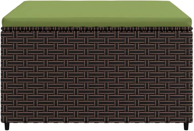 vidaXL Brown Poly Rattan Patio Footrest with Green Cushion - Weather- and Easy to Clean - Sturdy Powder-Coated Steel Frame - Modular Design for Personalized Garden Lounge Set Configurations