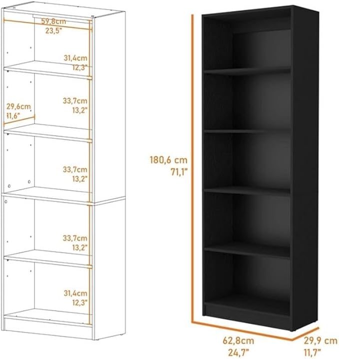 Home Square 2-Piece Set with Writing Desk and 4 Shelves Bookcase in Black