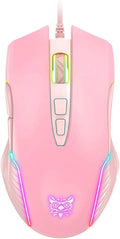 RGB Gaming Mouse Wired, USB Optical Computer Mice with RGB Backlit, 6 Adjustable DPI Up to 6400, Ergonomic Gamer Laptop PC Mouse with 7 Programmable Buttons for Windows Vista Linux (Pink)