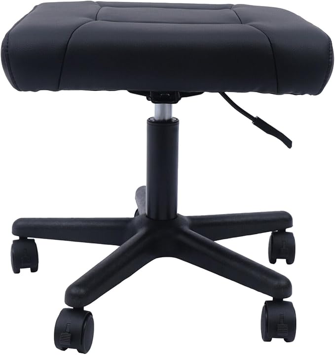 Black Adjustable Foot Stool with Wheels, Footrest Adjustable Height Footstool, Height Adjustable Rolling Leg Rest, Comfortable and Soft Leather Mat Footrest, for Bar, Home, Office Use
