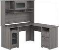 UrbanPro 60W L Shaped Computer Desk with Hutch, Engineered Wood, Modern Gray Finish, Built-In Wire Management, File Drawer, Adjustable Shelf, Fluted Glass Door, Home Office Desk for Storage and