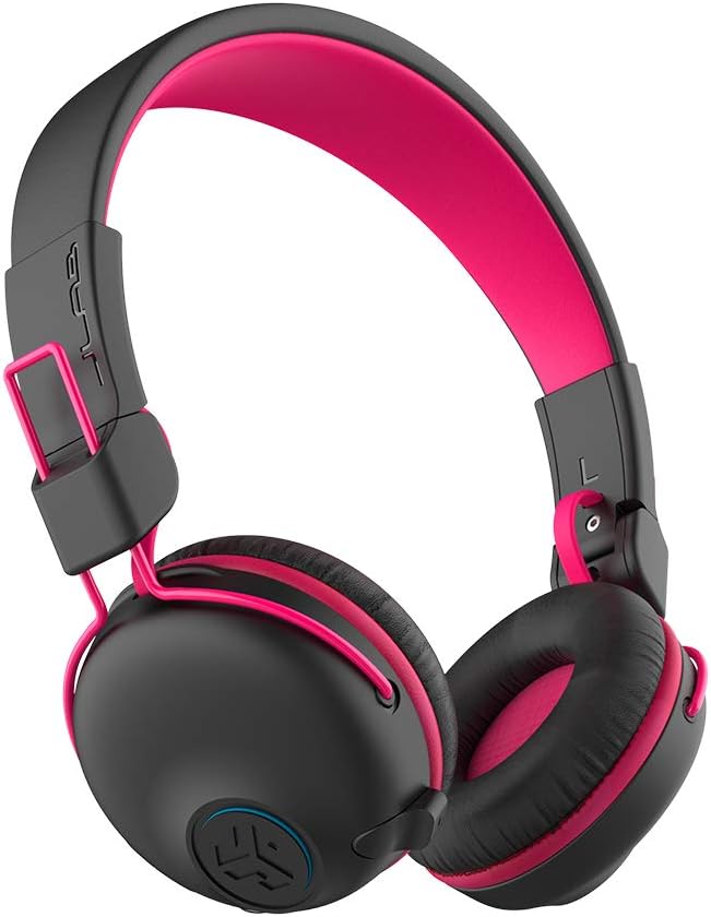JLab JBuddies Play Gaming Wireless Kids Headset, Pink, 22+ Hour Bluetooth 5 Playtime 60ms Super-Low Latency for Mobile Gameplay, Retractable Boom Mic, AUX Cord Compatible w/Gaming Consoles