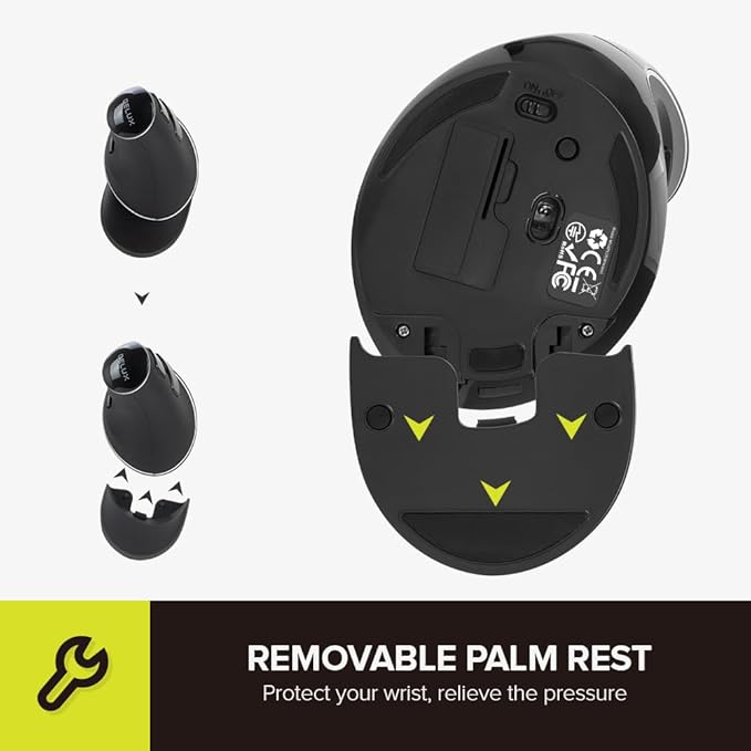 DELUX Ergonomic Vertical Mouse, Wireless Ergo Mouse for Large Hands, 2.4G Connection, Silent Clicks, Up to 1600 DPI,6 Buttons, Removable Wrist Rest, Compatible with Laptop/PC (M618Plus Wireless-Black)