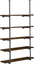HITOMEN Industrial Iron Pipe Shelves, 2 Set 5-Tier 70.5" Tall 12" Depth, DIY Open Bookshelf Bookcase, Wall Mounted Vintage Retro Shelving, Rustic Farmhouse Pantry Kitchen Storage, Black Shelf Brackets