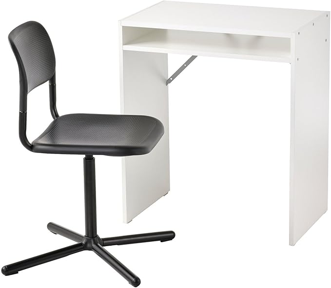 Desk and Chair Set, White and Black, Compact Study Table with Swivel Chair, Modern Home School Furniture Set