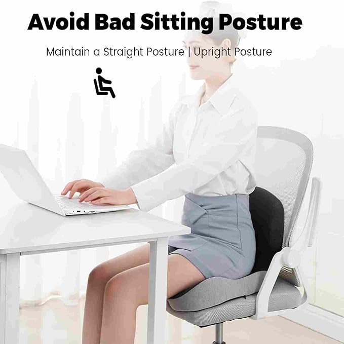 Aurorize Back and Seat Cushion, Office Chair Cushion Car Seat Cushion, Ergonomic Memory Foam Seat Cushion Comfortable Non-Slip Lumbar Support, Suitable for Car and Office (Gray)