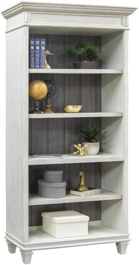 BOWERY HILL Set of 2 Credenza Office Desk and Open Bookcase in White