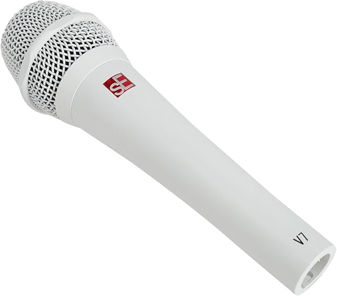 Audiosavings SE Electronics V7 White Bundle: Handheld Dynamic Supercardioid Vocal Microphone, WS07 External Windscreen for Plosive Reduction, Clear Stage Performance, Speech, Recording Use, 2-Items