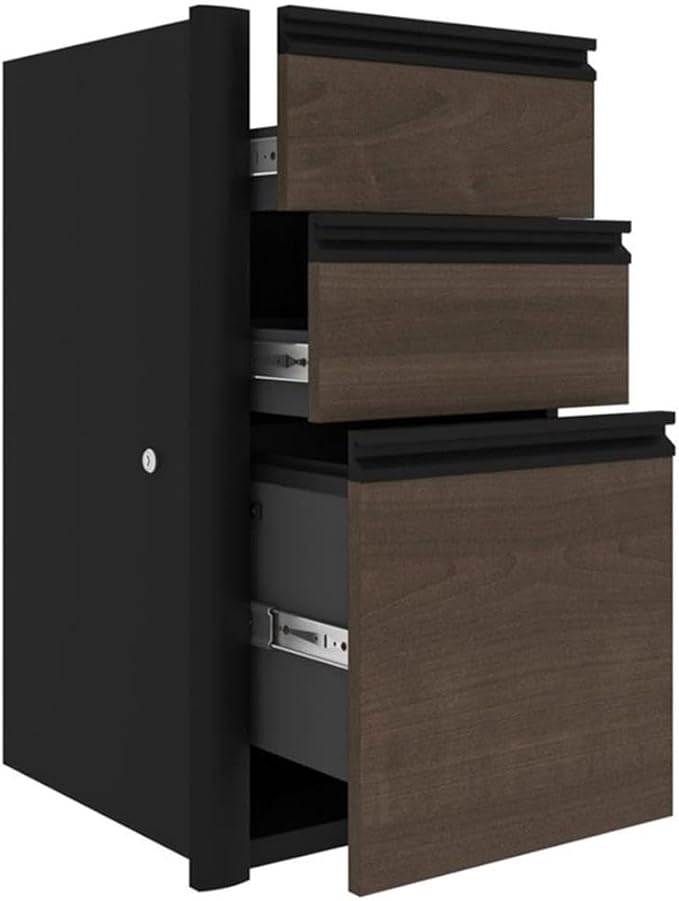 BOWERY HILL U-Shaped Computer Desk with Hutch, 92.6 in x 71.1 in x 65.9 in, Antigua and Black Finish, Commercial Grade Particle Board, Lockable Drawers, Reversible Design, Home or Office Workstation