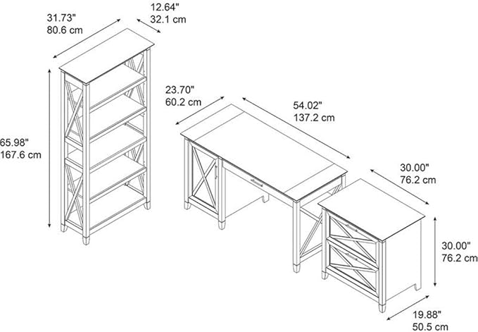 Bush Home Key West 54W Computer Desk with 2 Drawer Lateral File Cabinet and 5 Shelf Bookcase in Bing Cherry