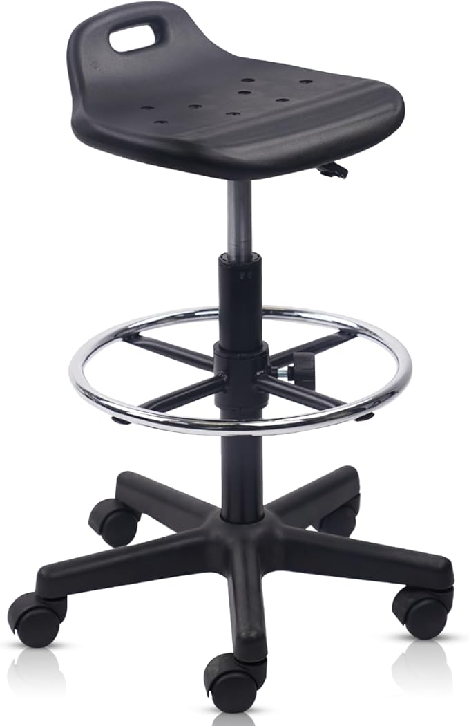KLASIKA Adjustable Height Drafting Rolling Stool with Foot Rest Breathable Seat Cushion Swivel Chair, Multi-Purpose Work Stools for Nail Salon Office Bar Lab Counter Barber Kitchen Shop Black, 1PK