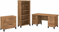 Pemberly Row 60W Office Desk Set, Fresh Walnut Finish, Engineered Wood, Includes Desk, File Cabinet & 5 Shelf Bookcase, Adjustable Shelves, Wire Management, Home Office Furniture for Workspace or