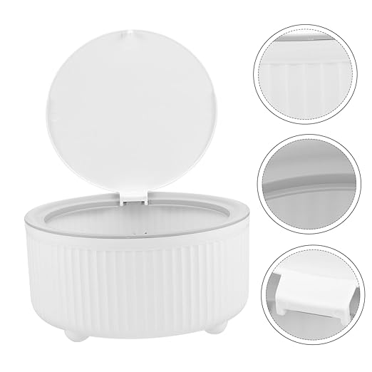 Vaguelly Mini Desktop Trash Can Round Waste Basket for Bedroom and Office Slim Plastic Garbage Bin Press Top Lid Compact Wastebasket for Counters and Nightstands