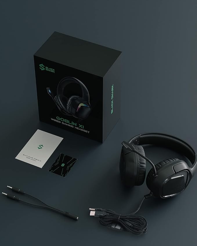 Black Shark Gaming Headset for PC, PS4, PS5, Switch, All-in-1 Gaming Headphones with Ultra-Clear Bendable Mic, 50mm Dynamic Drivers, Noise Isolation Ear Cushions, in-line Controls - Goblin X1