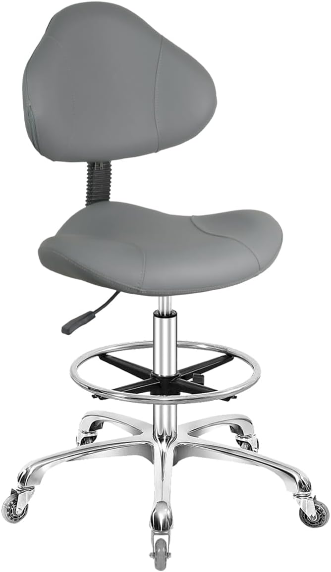 Rolling Swivel Drafting Chair Adjustable Heavy Duty (400lbs) Lumbar Support Task Chair for Home Desk Studio Design Lab(Grey)